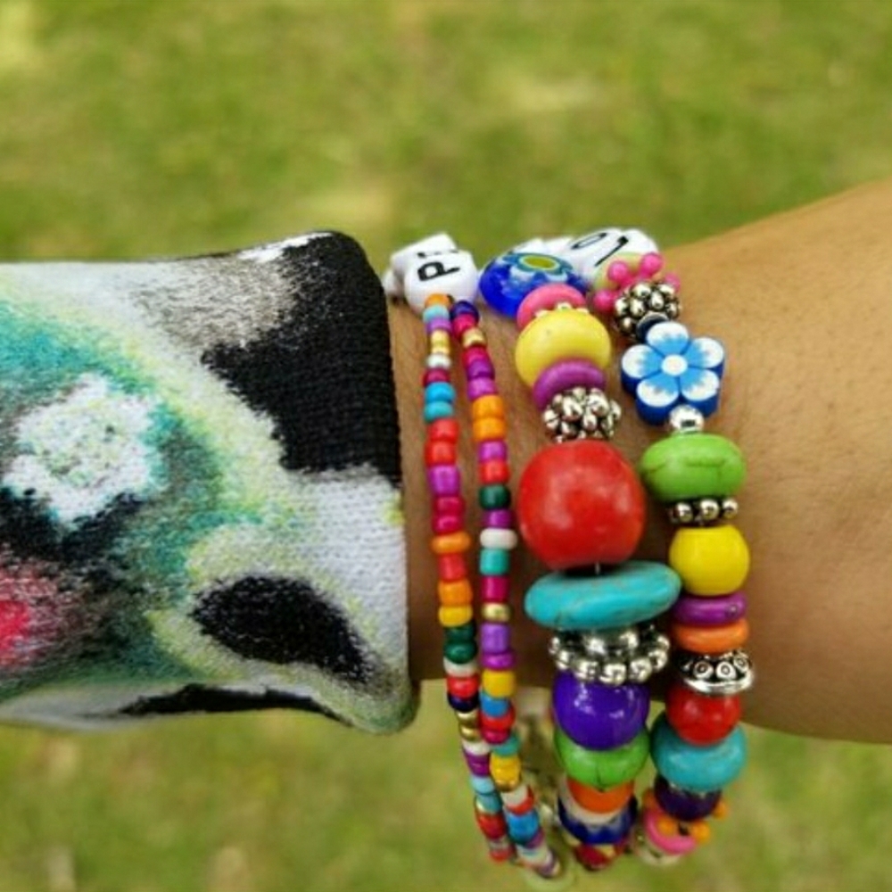 NEW! Artisan Peace, Hope & Love - Hand Crafted Colorful Beaded Bracelet Set - Picture 4 of 7